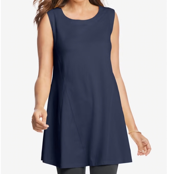 Woman Within - Sleeveless White and Navy Women's Tops, 1X 22-24 - Picture 2 of 7